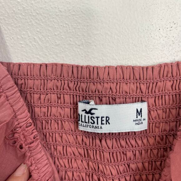 Hollister Pink Cotton Eyelet Crop Tank Top Size M Smocked Back Boho - Picture 4 of 6